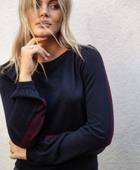 Two-Coloured Merino Sweater LE MIROIR Dark Blue - Bordeaux
