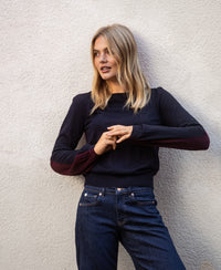 Two-Coloured Merino Sweater LE MIROIR Dark Blue - Bordeaux
