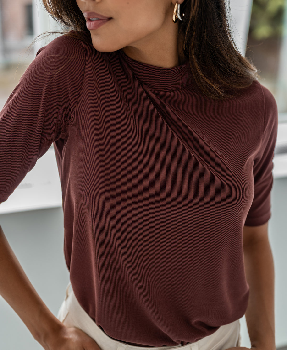 Rippen-Rollkragenpullover LA MIXY Cocoa