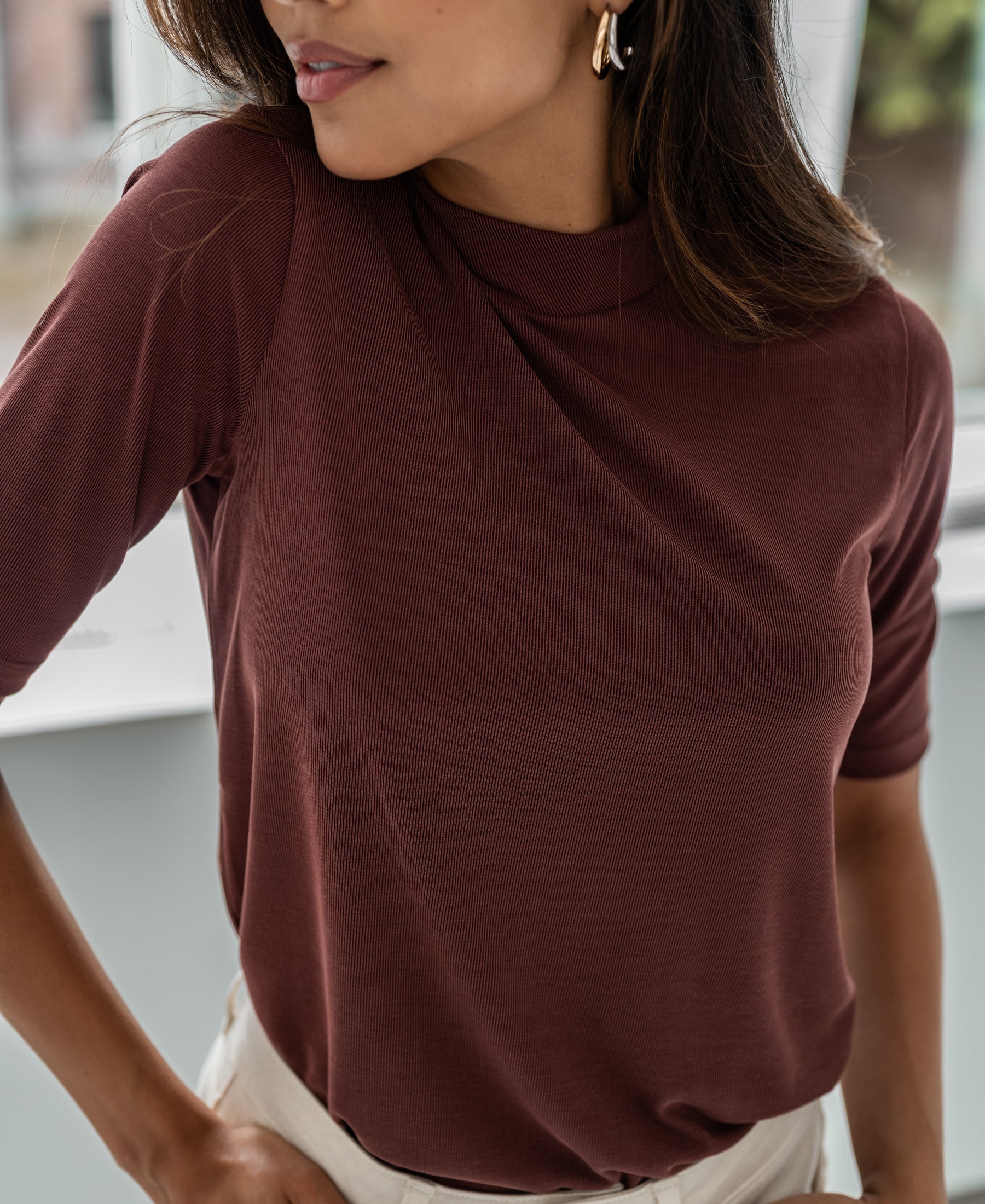 Rippen-Rollkragenpullover LA MIXY Cocoa