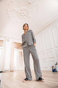 Pull-on Pants LA MONET Ivory-black striped