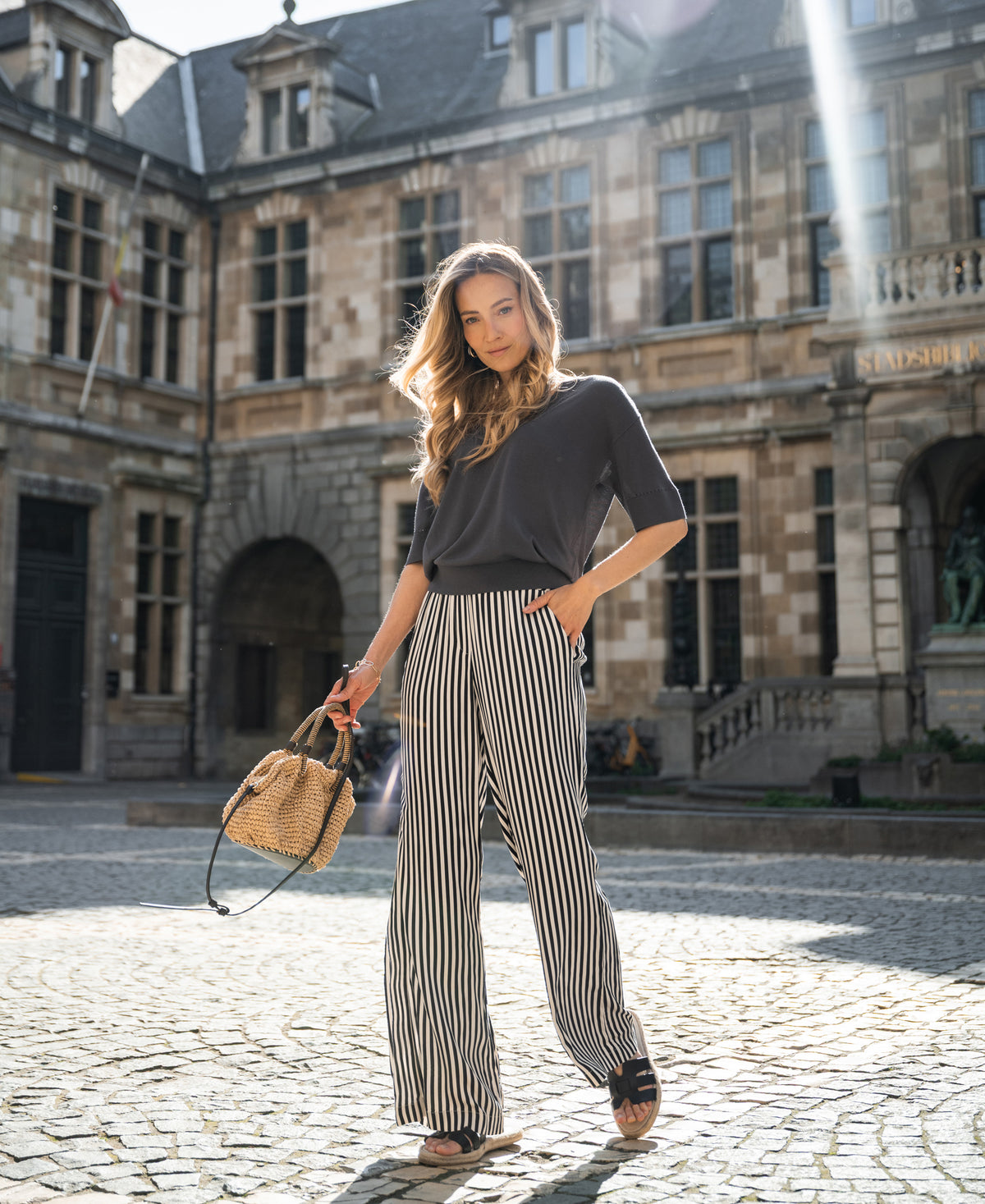 Pull-on Pants LA MONET Ivory-black striped