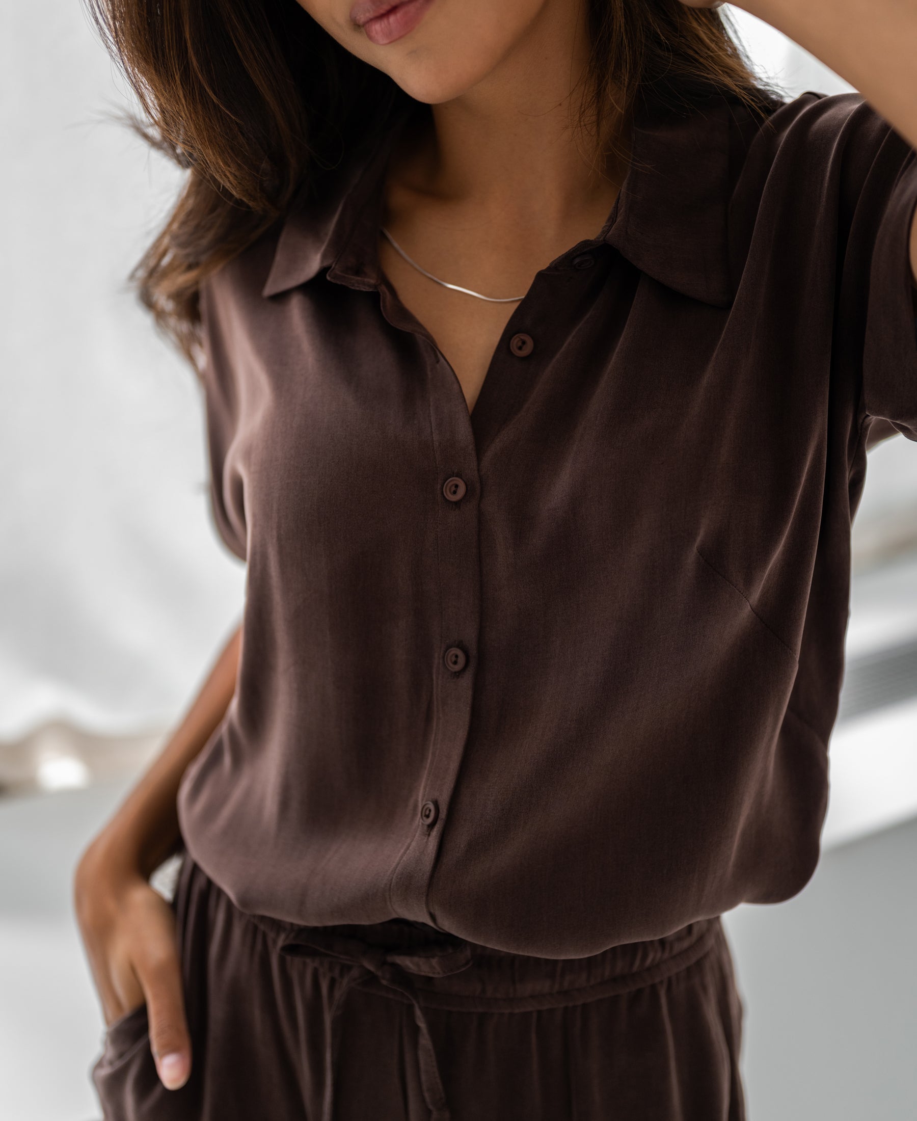 Cupro-Bluse LA MORGANE Kakao