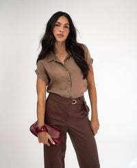 Cupro-Bluse LA MORGANE Mocha Mousse