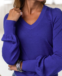 Merino V-neck sweater LA VICTORIA Blue Iris