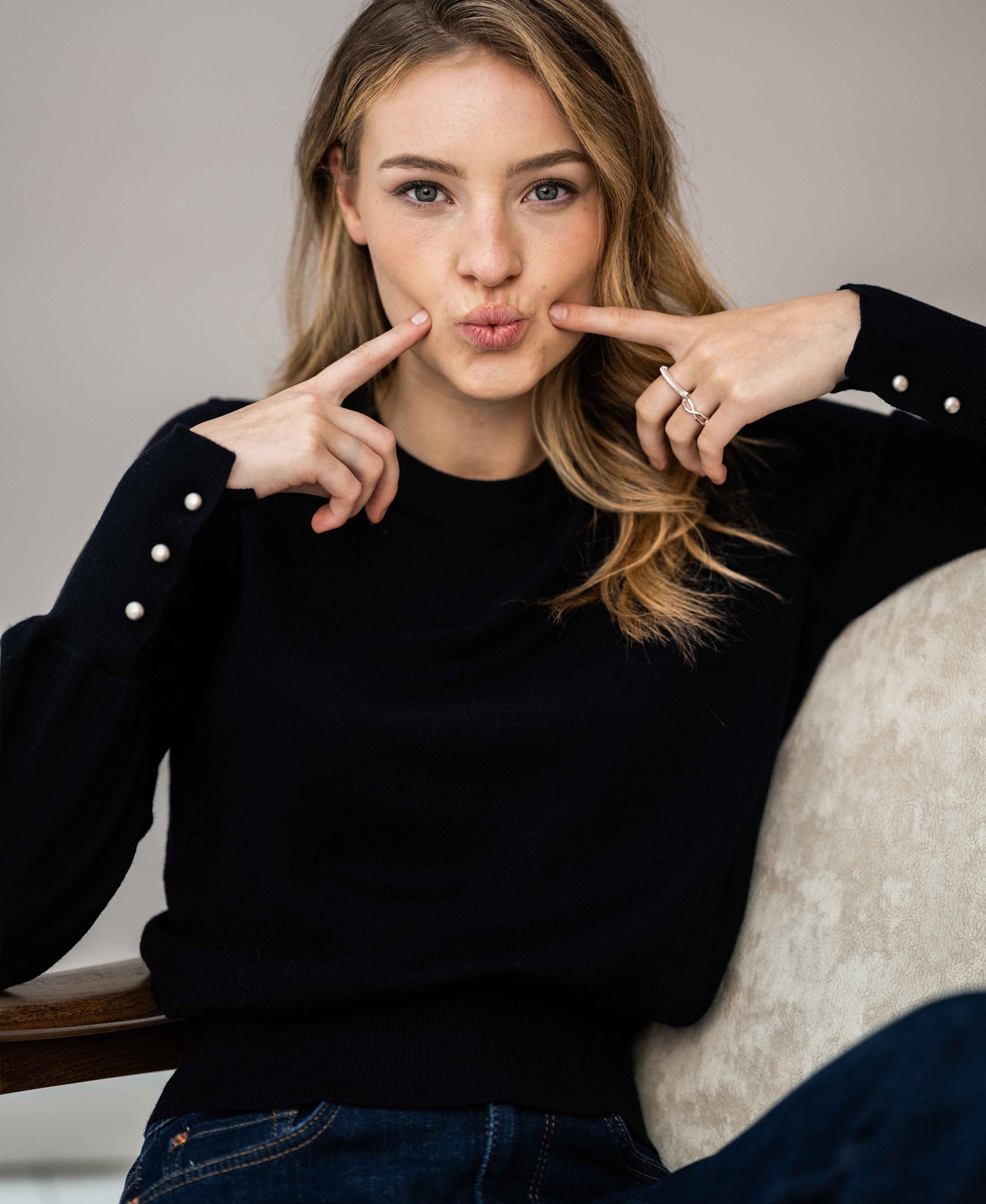 Pullover aus Merinowolle LA MARIS Dunkelblau - Silber