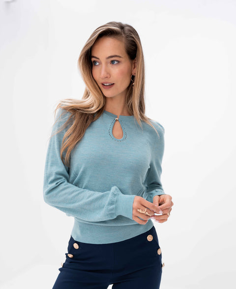 Merino sweater LA COMPAGNIE Mist blue - Gold