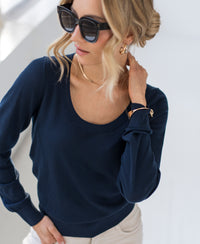 Niedriger Rundhals-Pullover LA NAOMI Navy