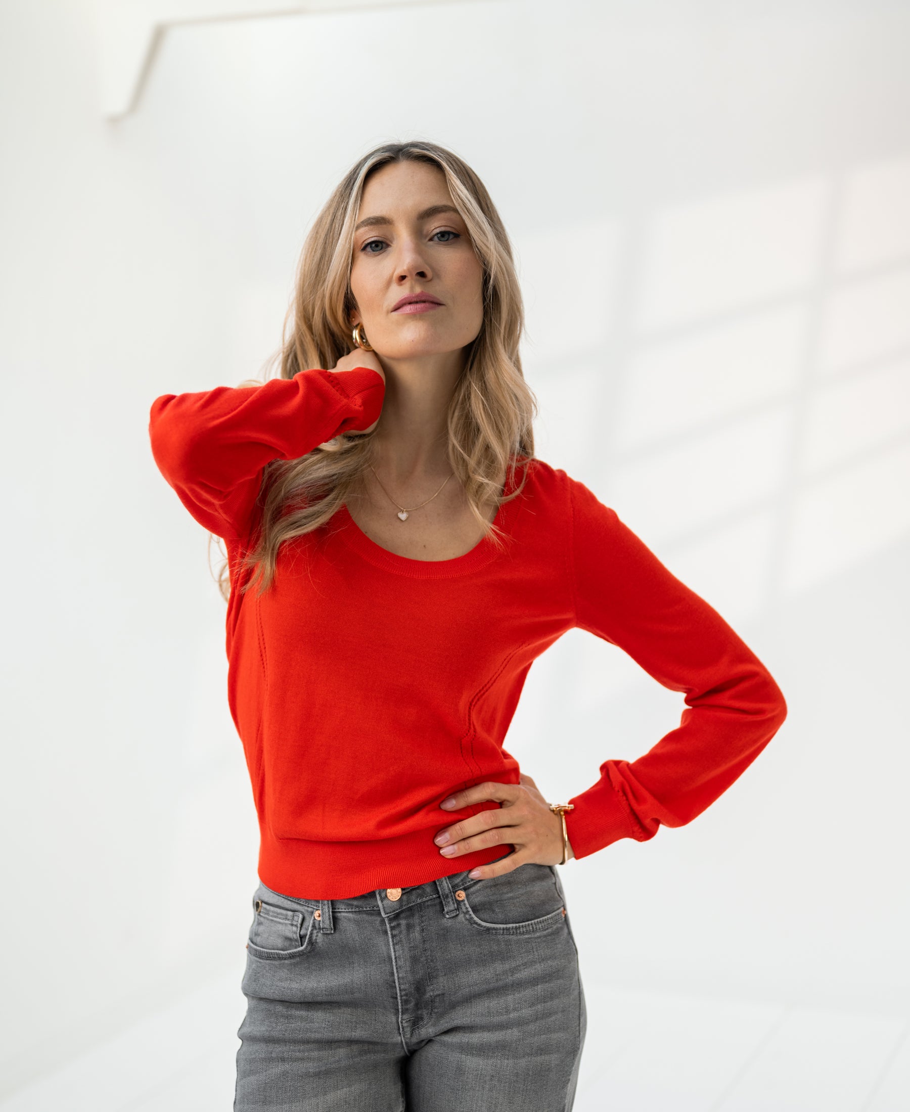 Trui met lage ronde hals LA NAOMI Koraalrood