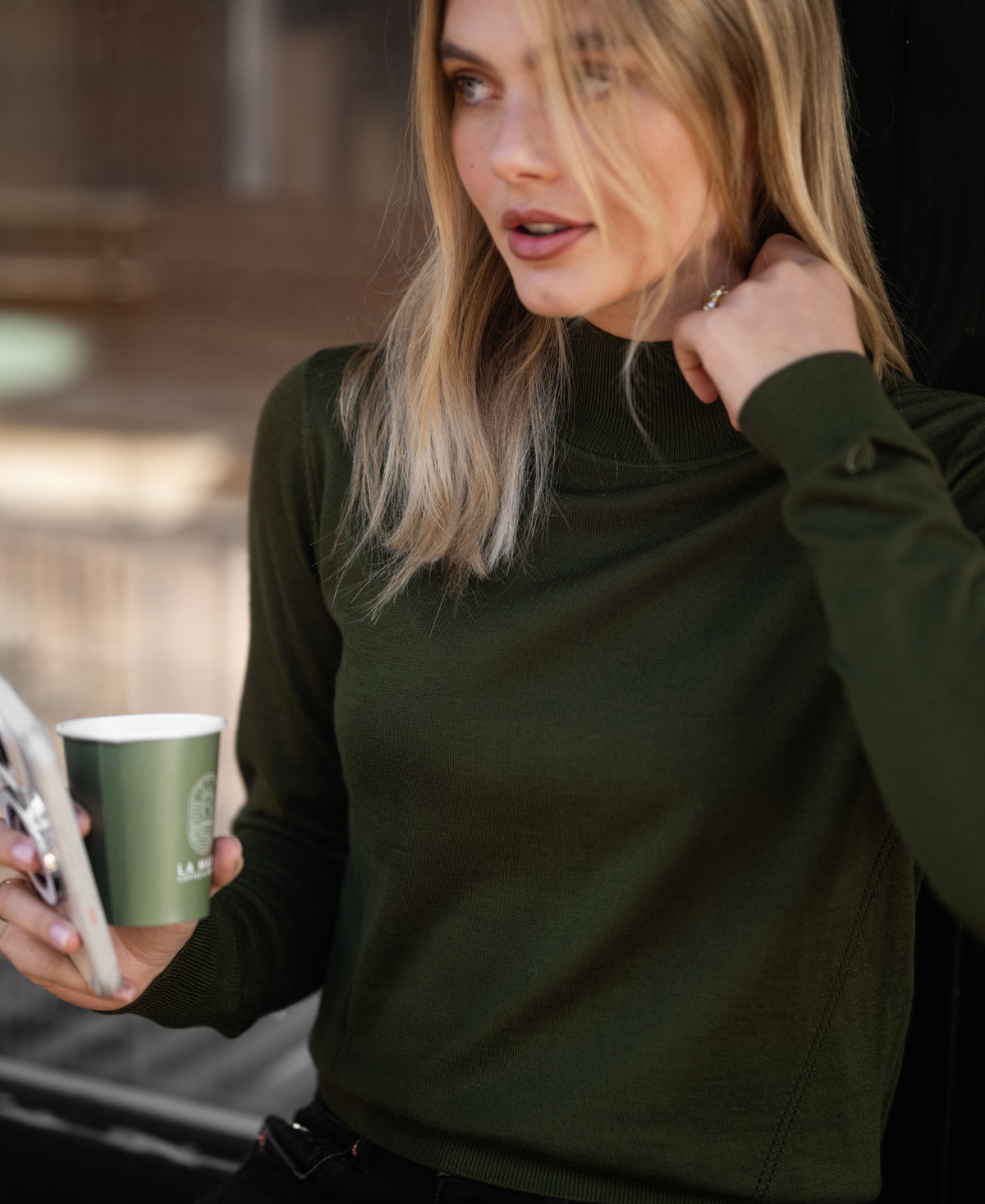 LE NOYAU Merino Turtleneck, Olive Green
