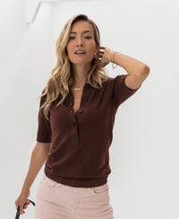 Poloshirt aus Merinowolle LA PANTIN Kakao