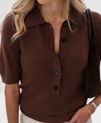 Poloshirt aus Merinowolle LA PANTIN Kakao