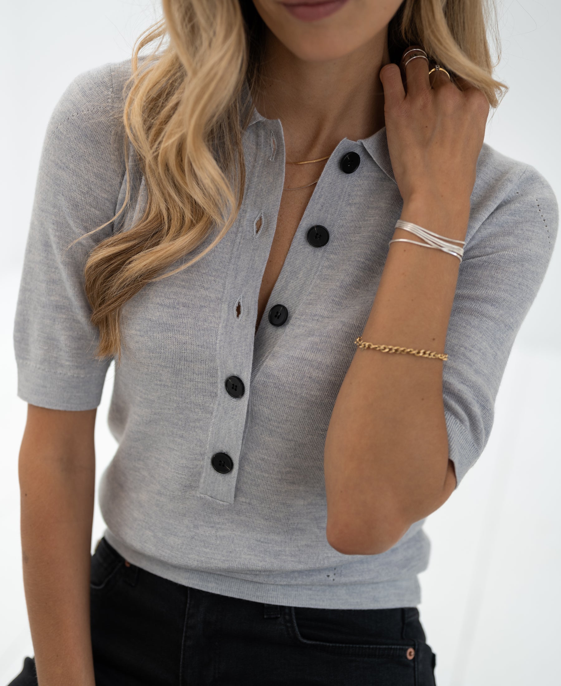 Merino wool polo LA PANTIN Silver grey