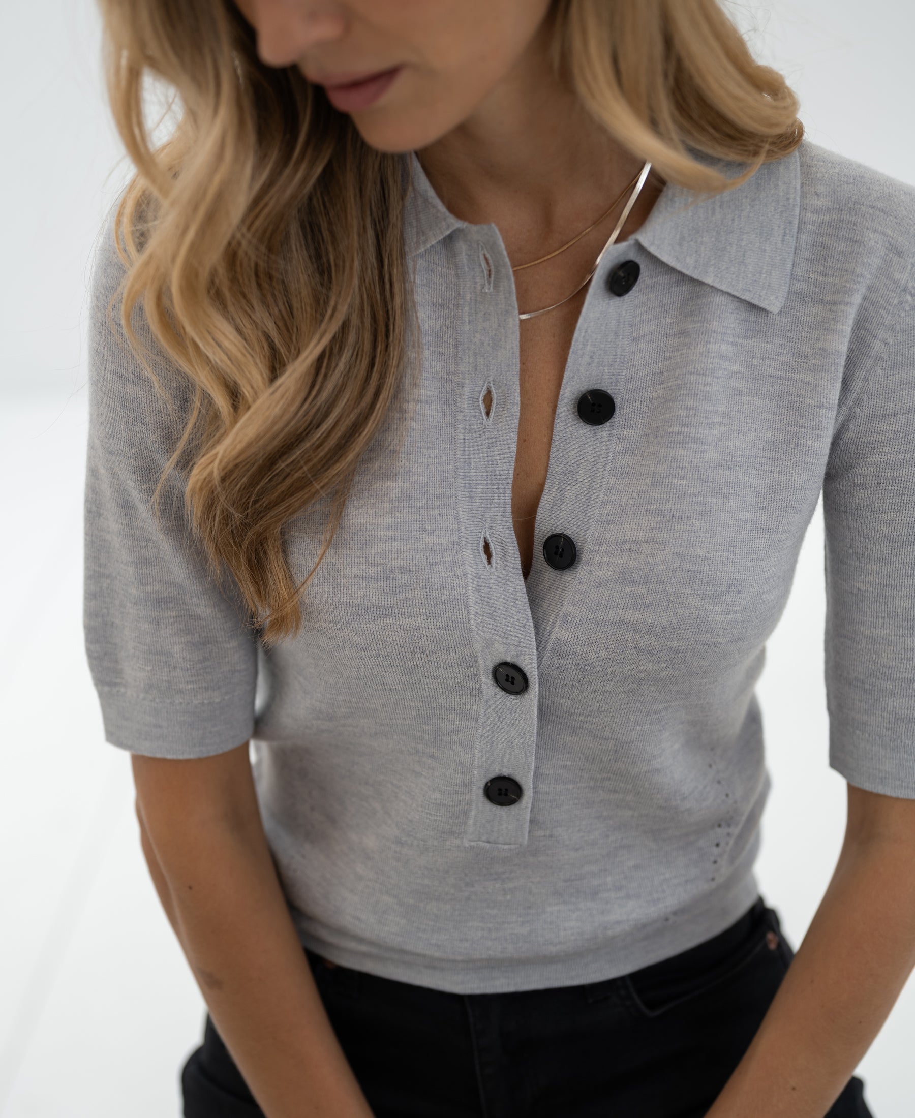 Poloshirt aus Merinowolle LA PANTIN Silbergrau