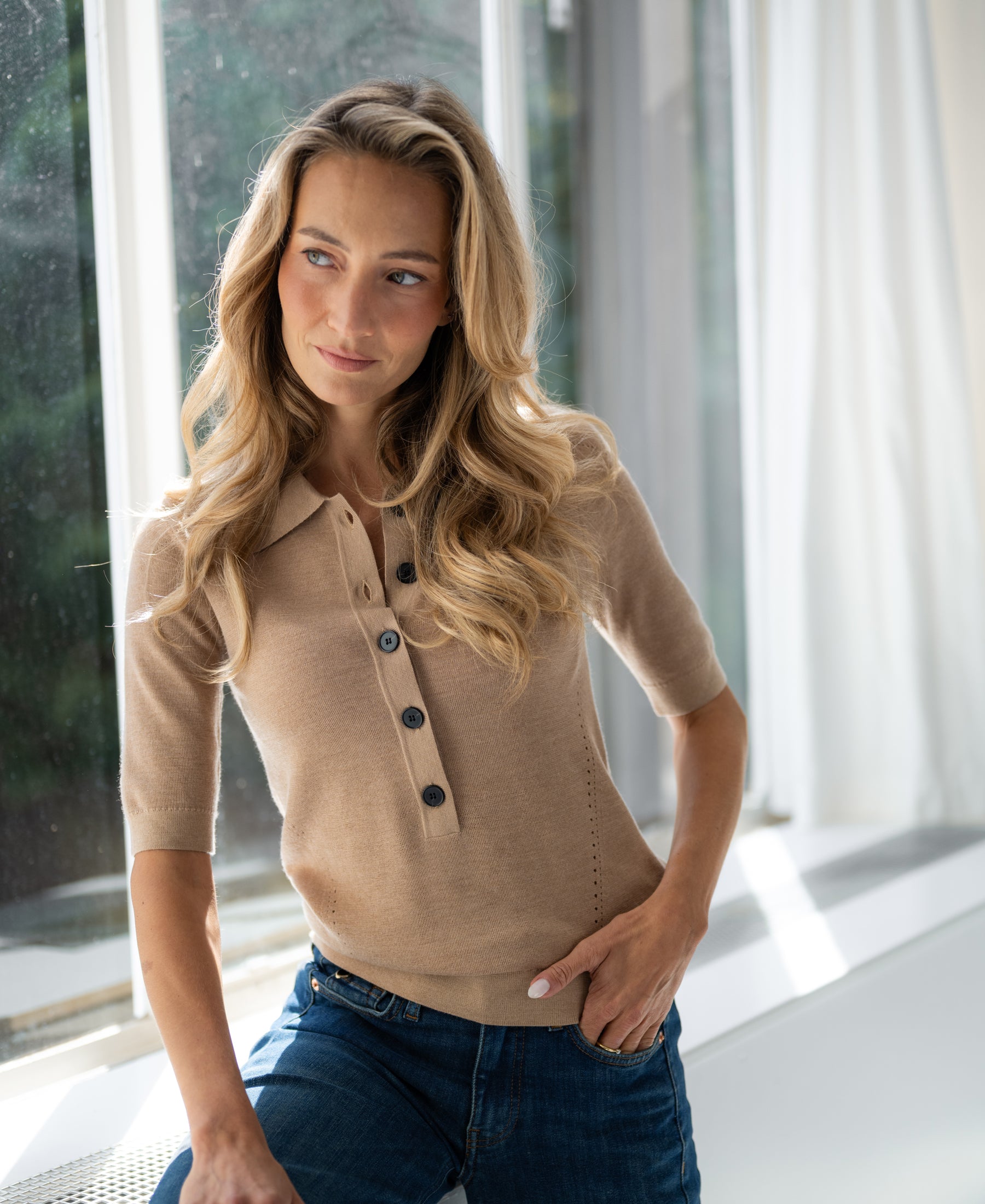 Merino wool polo LA PANTIN Light Camel