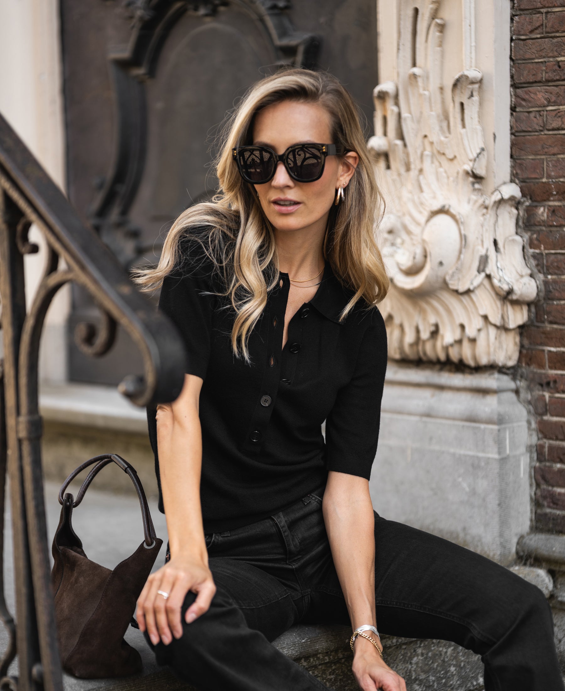 Merino wool polo LA PANTIN Black