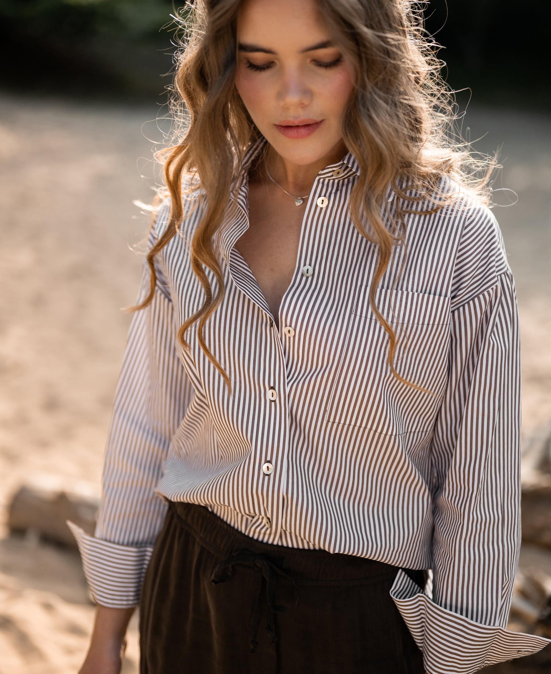 Blouse LA PASCALLE Brown striped