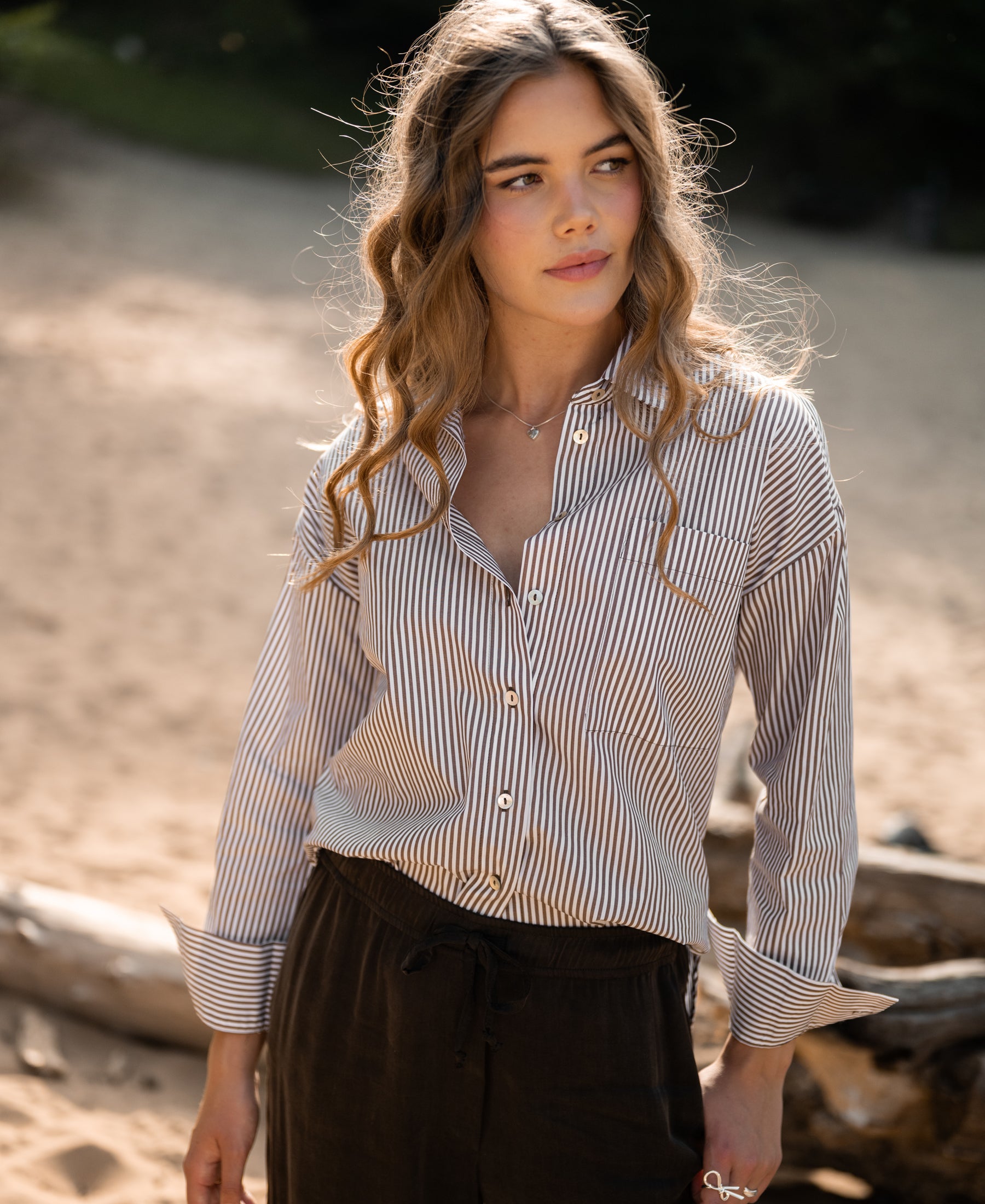Blouse LA PASCALLE Brown striped