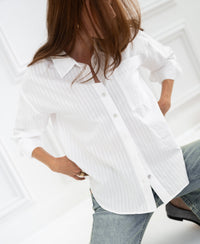 Blouse LA PASCALLE ton-sur-ton wit gestreept