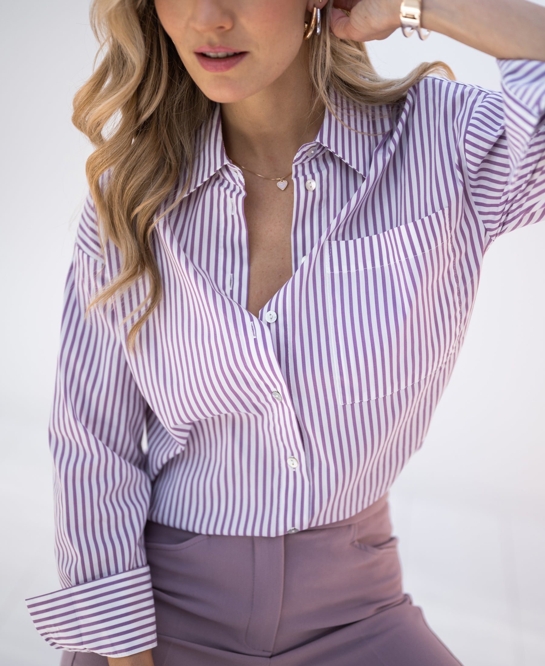 Blouse LA PASCALLE Wit-mauve gestreept