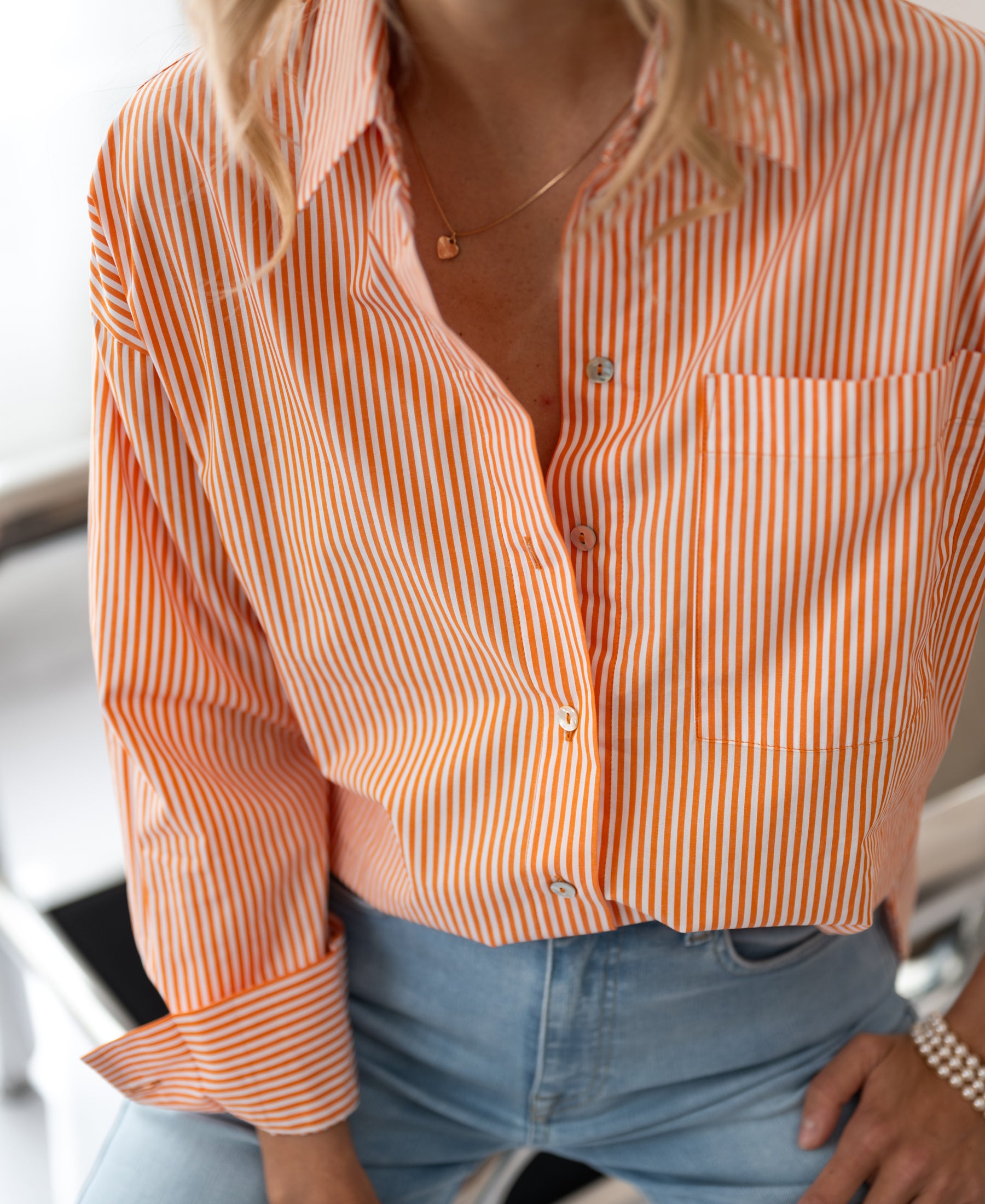 Bluse LA PASCALLE Lachs gestreift