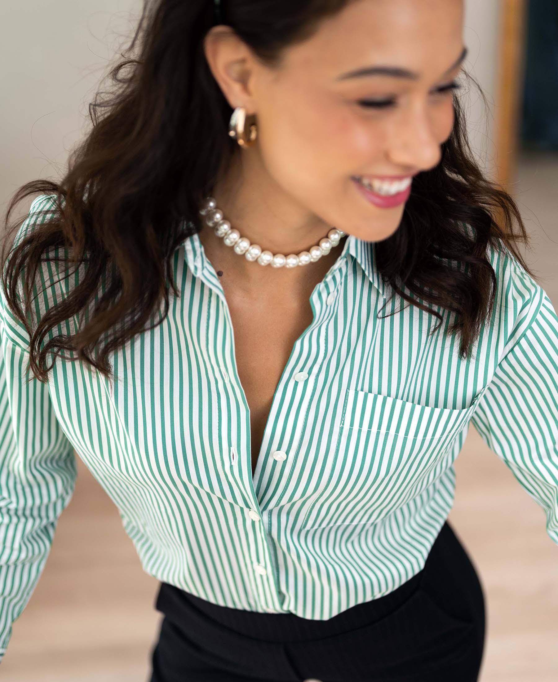Blouse LA PASCALLE white-green striped