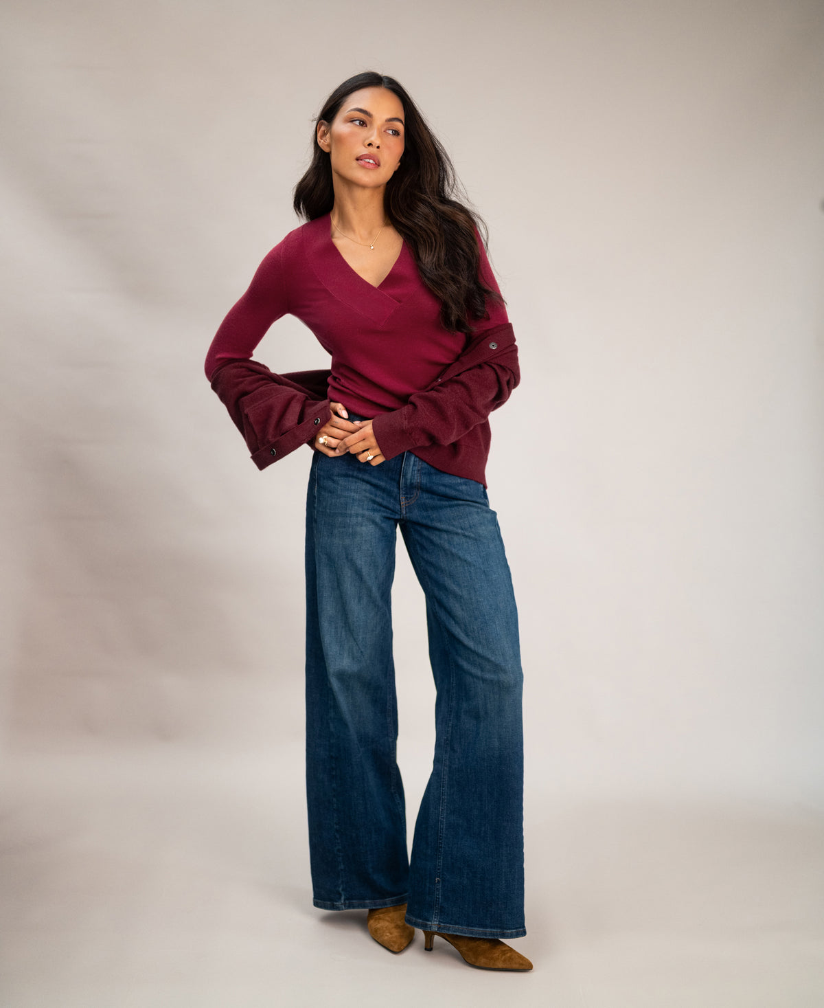 V-Neck Merino Sweater LA PHILOU Berry