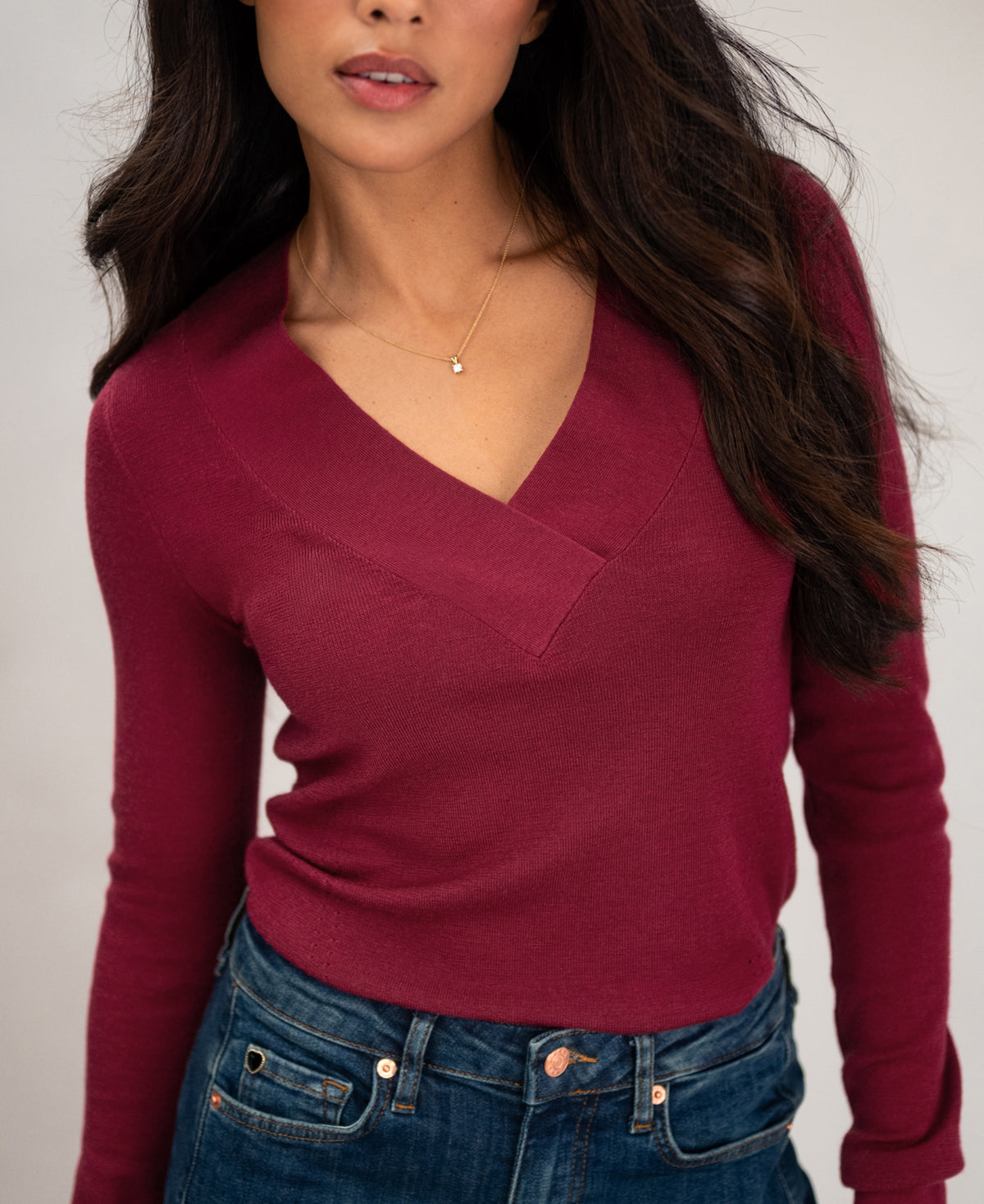 V-Neck Merino Sweater LA PHILOU Berry