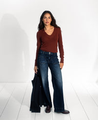 V-Neck Merino Sweater LA PHILOU Red-Brown