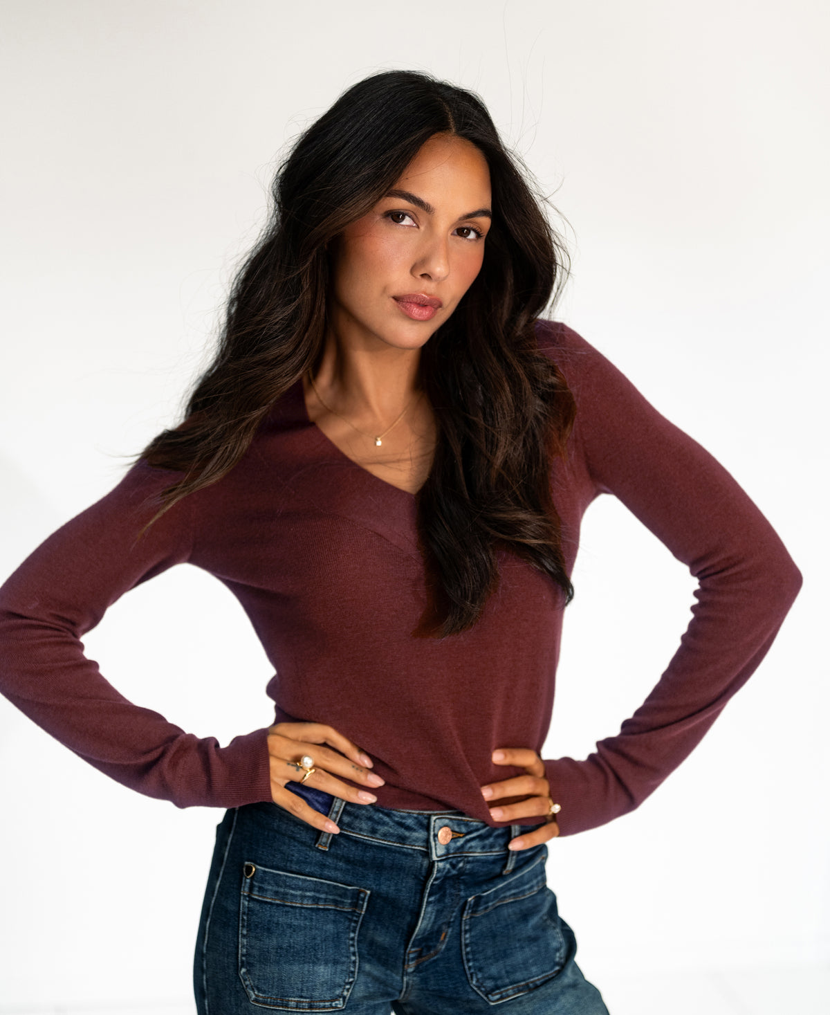 V-Neck Merino Sweater LA PHILOU Red-Brown