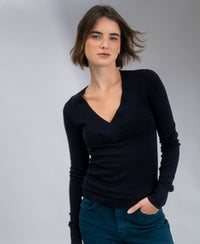 V-Neck Merino Sweater LA PHILOU Dark Blue