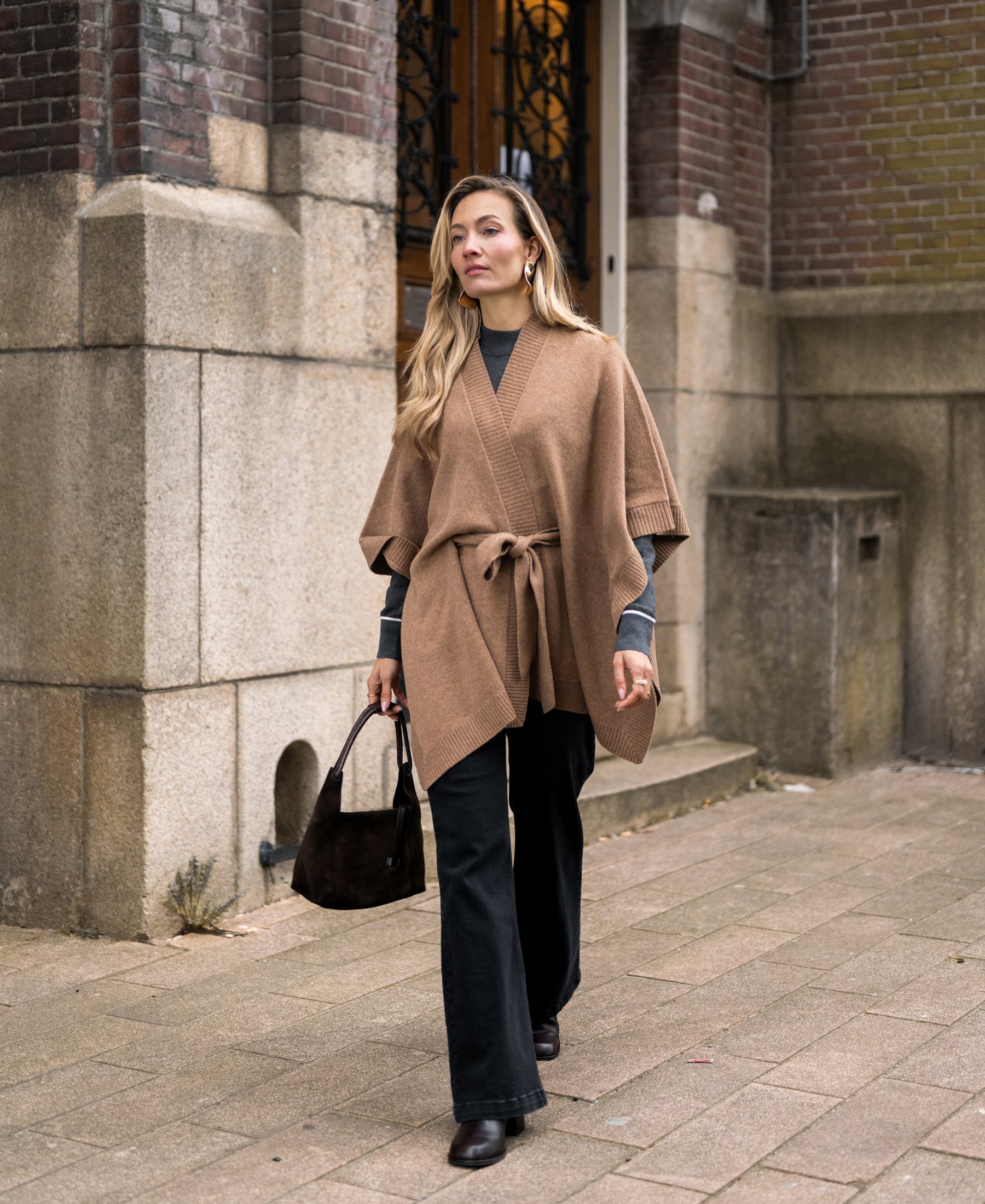 Merinowollen LA PONCHO Camel