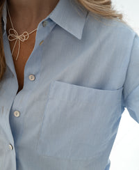 Blouse LA PASCALLE Lichtblauw fijn gestreept