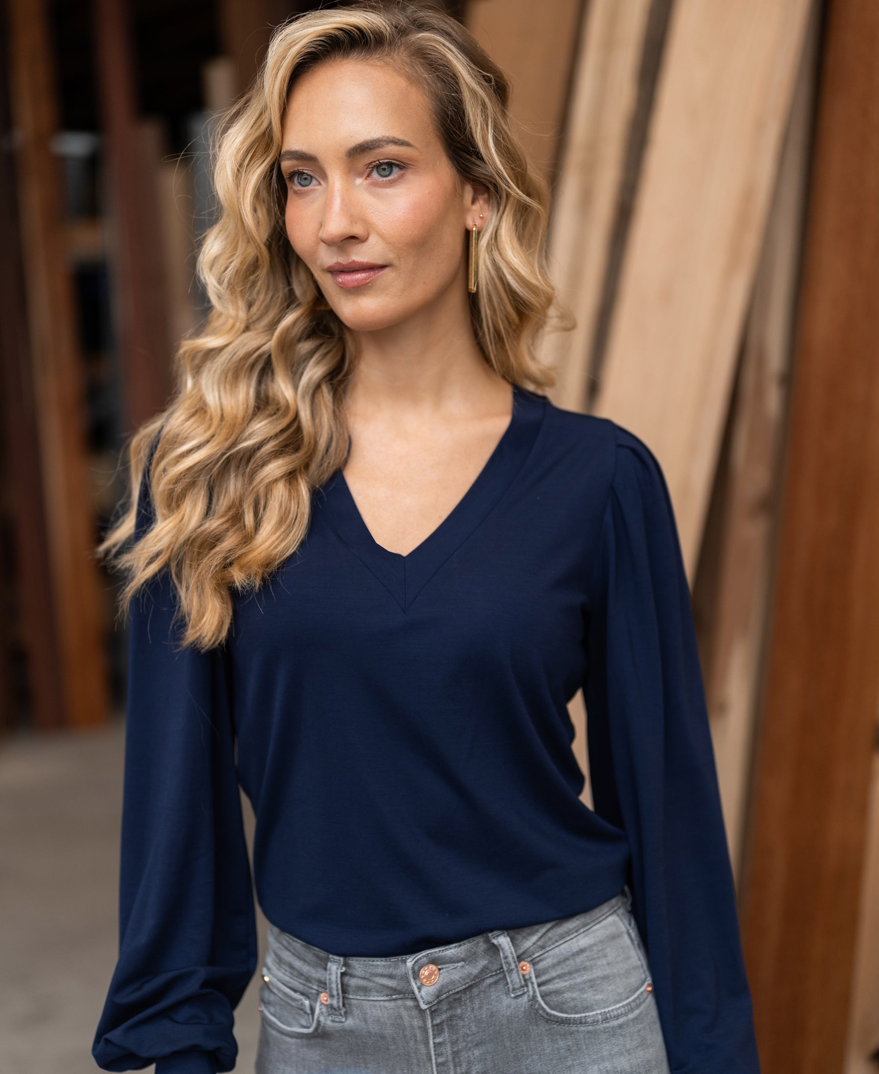 V-neck top LA LIANA Dark blue