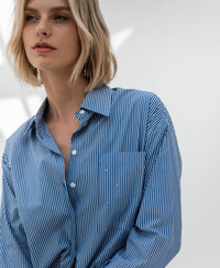 Bluse LA PASCALLE Blau gestreift