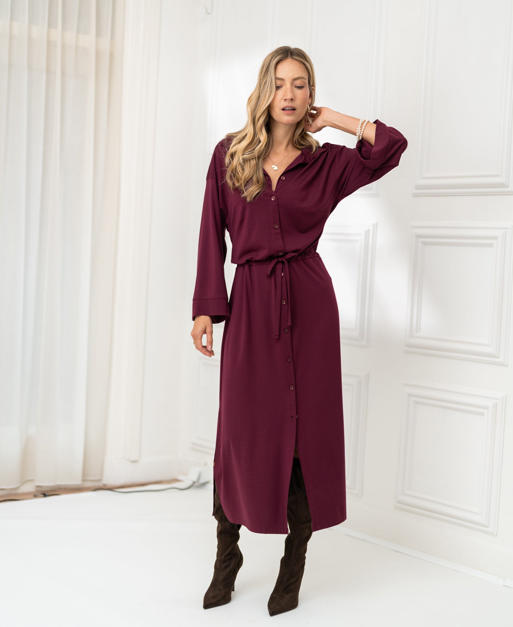 Doorknoop jurk LE RAPHAEL Bordeaux