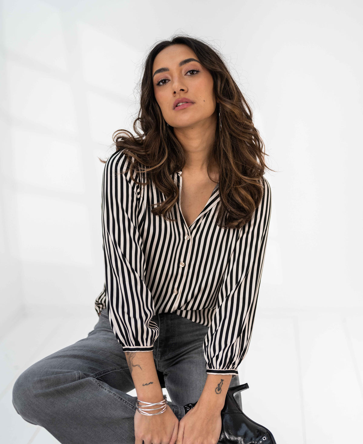 Striped blouse LA RAVA Ivory-Black
