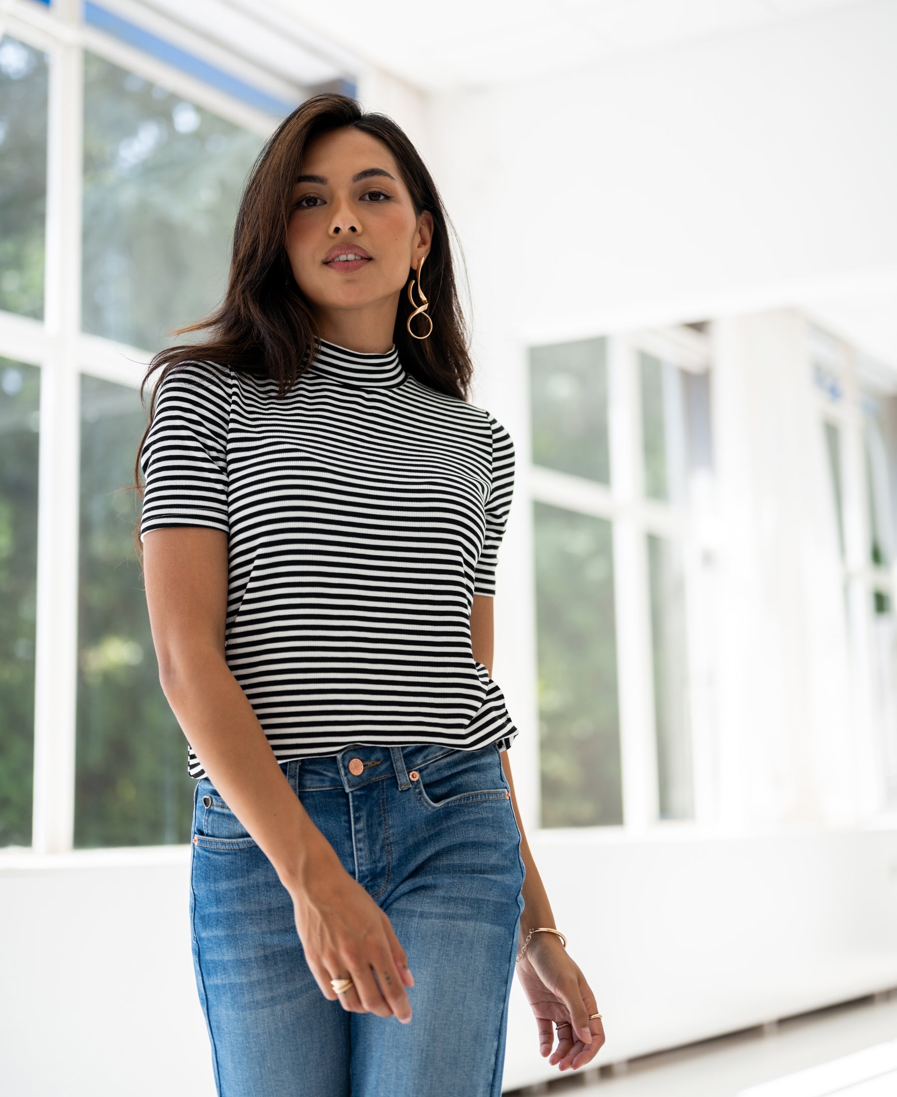 Rib coltop LA RIXY Wit-zwart