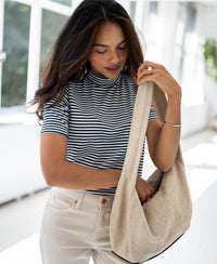 Rollkragenpullover LA RIXY Weiß-dunkelblau