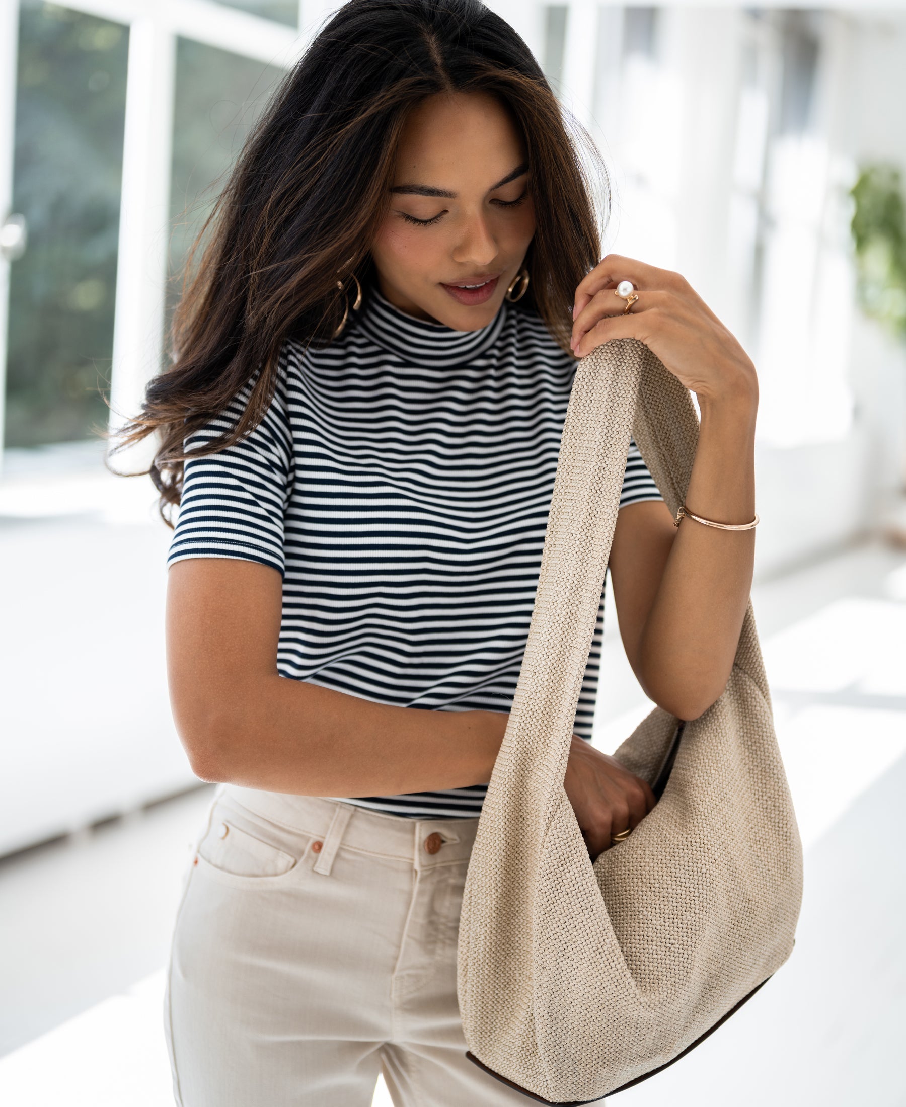Rib turtleneck LA RIXY White-dark blue