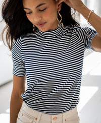 Rollkragenpullover LA RIXY Weiß-dunkelblau