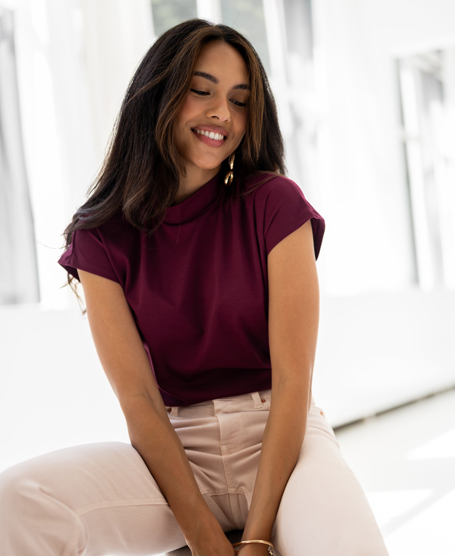 Bordeaux travel collared top by PLEIN PUBLIQUE, LA ROMY style.