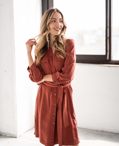 Tencel blouse dress LA CHRIS Burned Red