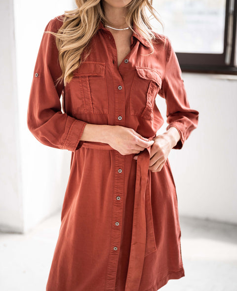 Tencel blouse dress LA CHRIS Burned Red