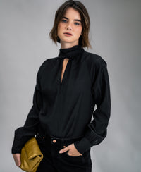 Voile-Bluse mit Schleifendetail LA SATINEE Schwarz