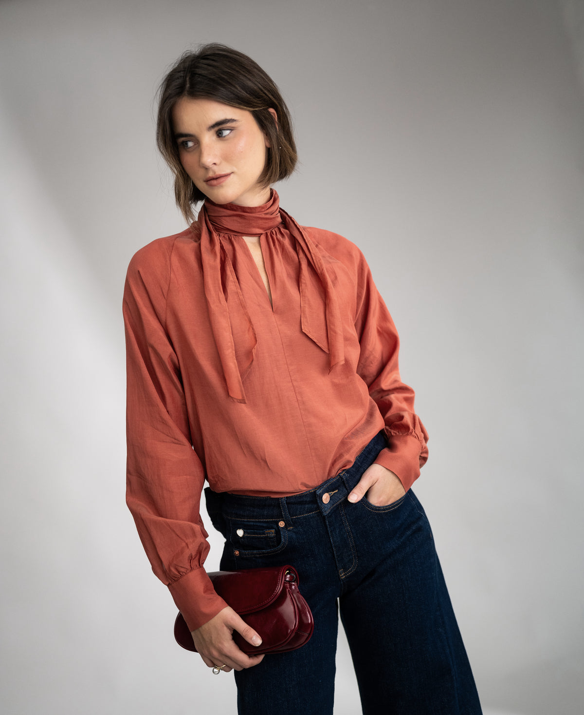 Voile blouse with bow LA SATINEE Terra
