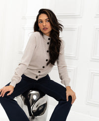 Beige Merino wool vest with collar by PLEIN PUBLIQUE, style LES SEIZE.