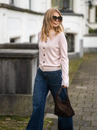 Merino wool turtleneck cardigan LES SEIZE Blush