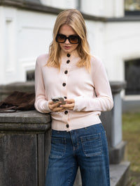 Merino wool turtleneck cardigan LES SEIZE Blush