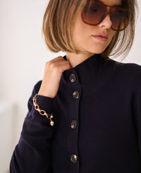 Merino-Strickjacke mit Rollkragen LES SEIZE Dunkelblau
